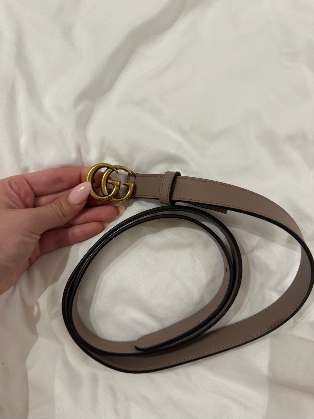 Gucci Taupe Leather Belt with Gold Double G Buckle